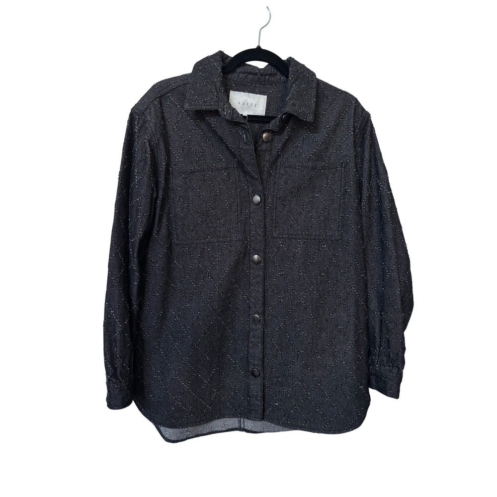 Kaffe Olivia Dark Grey Quilted Diamond Denim Jacket Shacket Size 34 NEW